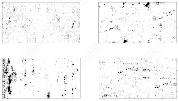 Obraz Black dotted texture element collection. Stippled shade object pack, traces soot or scratches caused by wear and tear vector illustration

