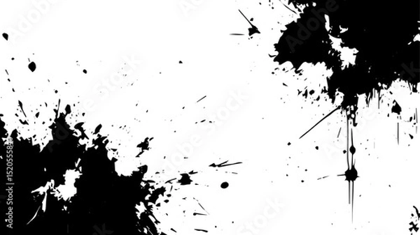 Fototapeta Black Ink Splatter and Drip Texture on White Background for Grunge and Abstract Design