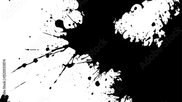 Fototapeta Bold Ink Blot and Paint Splatters, Abstract Black Grunge Splash Texture