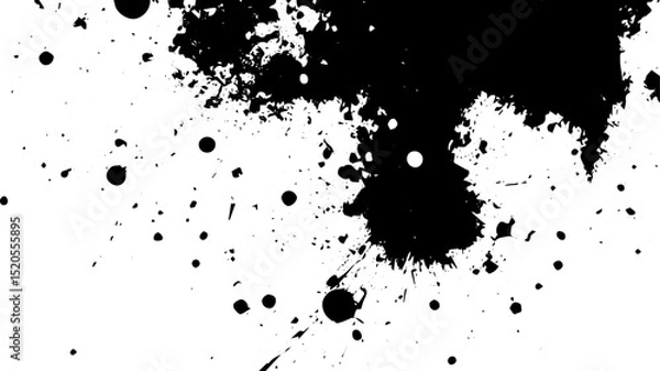 Fototapeta Bold Black Ink Splashes on White Background, Abstract Grunge Paint Texture