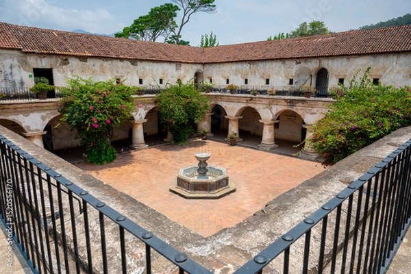 Obraz Aerial view of central fountain at Capuchinas Convent in Antigua Guatemala