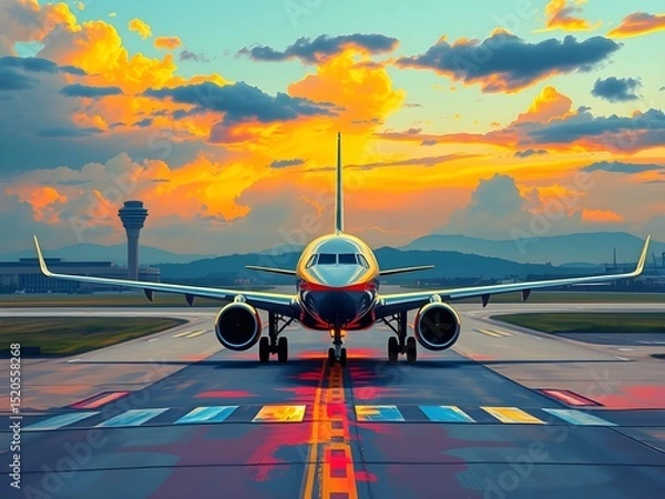 Fototapeta Passenger airplane on run way, Generative AI Illustration.