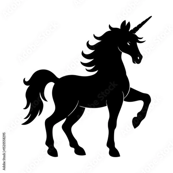 Fototapeta Silhouette of a unicorn standing on three legs with a horn on its head