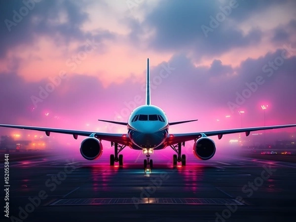 Fototapeta Passenger airplane on run way, Generative AI Illustration.