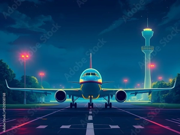 Fototapeta Passenger airplane on run way, Generative AI Illustration.