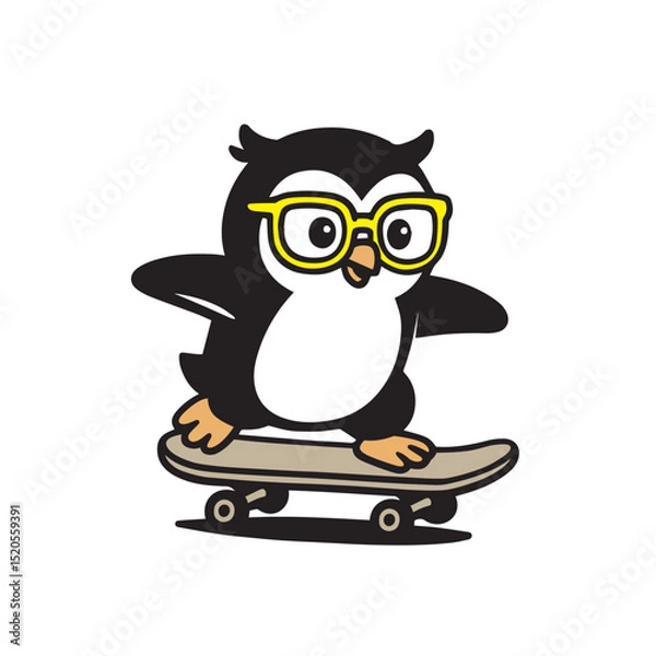 Fototapeta Penguin on a Skateboard with Glasses