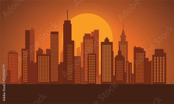 Obraz Cityscape in Evening Glow with Buildings Lit Against a Softly Darkening Urban Sky