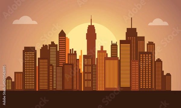 Obraz Cityscape in Evening Glow with Buildings Lit Against a Softly Darkening Urban Sky