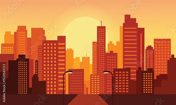 Obraz Cityscape in Evening Glow with Buildings Lit Against a Softly Darkening Urban Sky