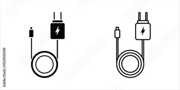 Fototapeta Mobile phone charger line icon set. linear style sign for mobile concept and web design. Power adapter outline vector icon. Symbol, logo illustration. Vector graphics	