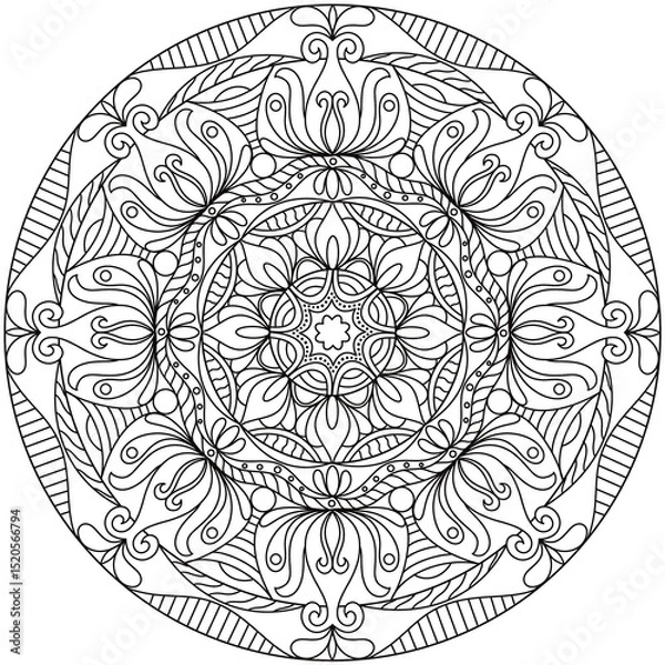 Fototapeta Simple Line Drawings, Line Drawings for Painting Practice, Mandala Paintings, Line Drawings for Making Coloring Books, Printings, Covers, Patterns on Product Surfaces.