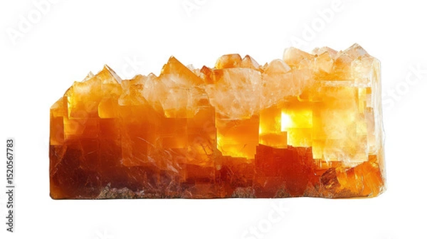 Fototapeta Chunk of orange calcite with translucent glow, Transparent background, PNG