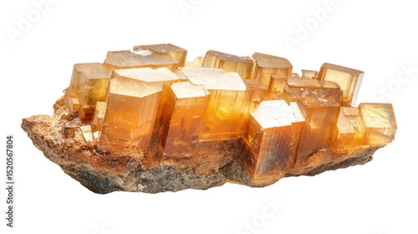Fototapeta Chunk of orange calcite with translucent glow, Transparent background, PNG