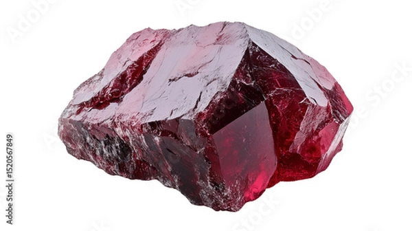 Fototapeta Chunk of rough garnet mineral with wine-red color Transparent background, PNG