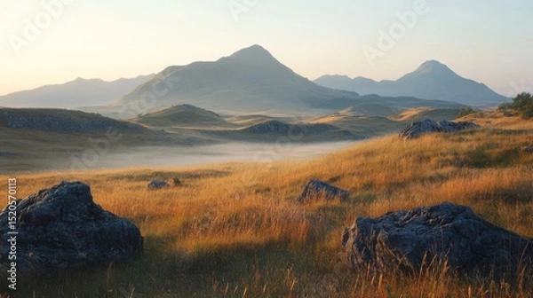 Obraz Sunrise over Misty Mountain Landscape