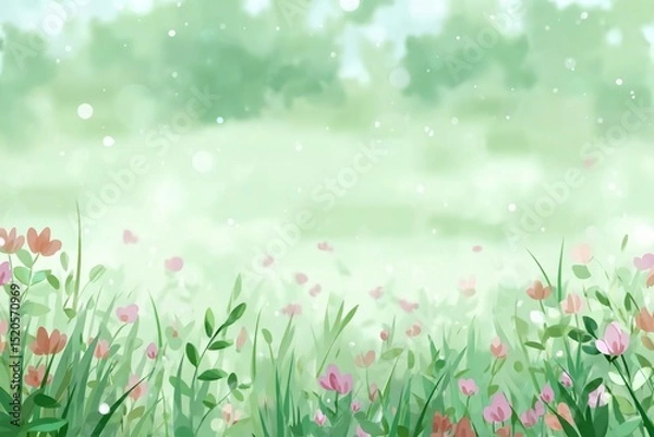 Obraz Blooming Wildflowers with Soft Green Background in Gentle Landscape