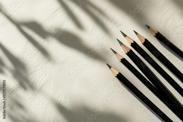 Obraz Black Pencils on Textured Surface with Shadows and Natural Light
