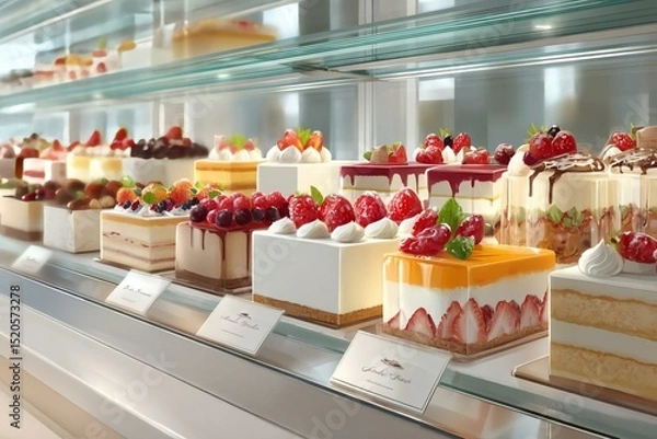 Obraz Assorted Delicious Desserts on Display in a Bakery Case