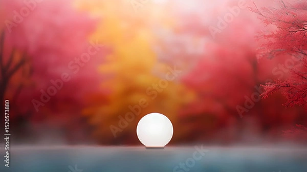 Fototapeta Glowing Sphere In A Pink Autumn Forest