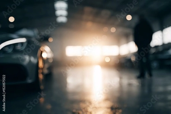 Obraz Abstract View of a Garage with Blurred Car and Sunlight in Background