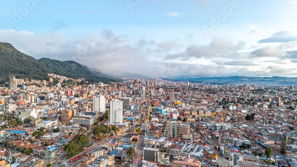 Fototapeta Aerial View of Bogotá City, Cundinamarca, Colombia with Mountains in the Background