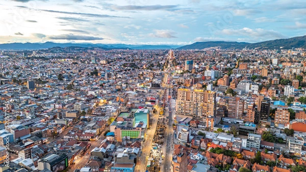 Fototapeta Aerial View of Bogotá, Colombia with Urban Landscape and Mountains in the Background