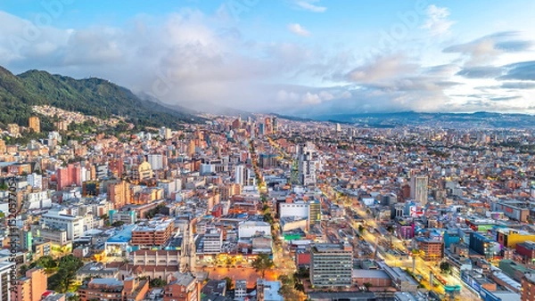 Fototapeta Stunning Aerial View of Bogotá Cityscape with Mountains in Background, Colombia