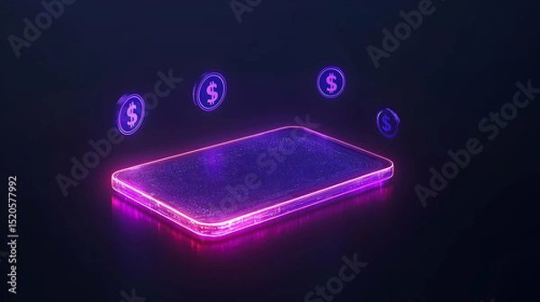 Fototapeta Abstract Glowing Smartphone With Floating Dollar Symbols
