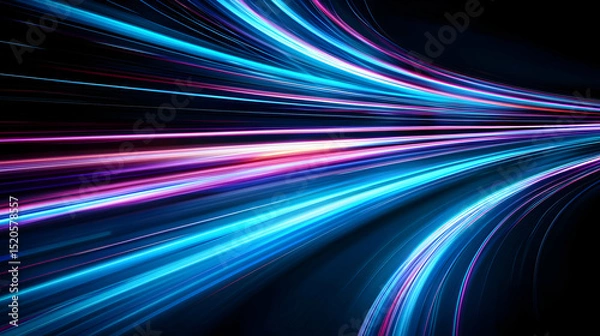 Fototapeta Abstract Glowing Light Trails On Dark Background