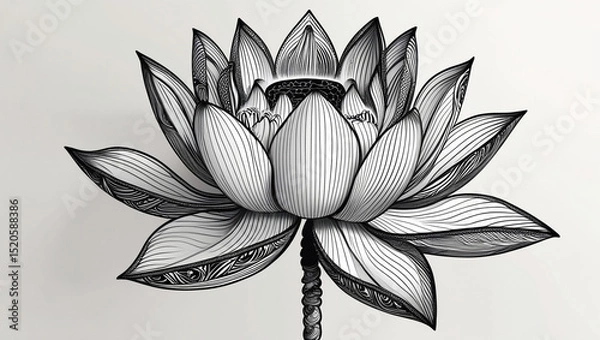 Fototapeta Detailed line drawing of a lotus flower with intricate patterns on a light colored background