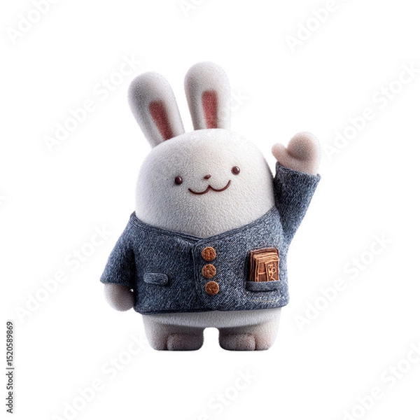 Fototapeta Adorable 3D Rendered Bunny Rabbit in School Uniform Waving