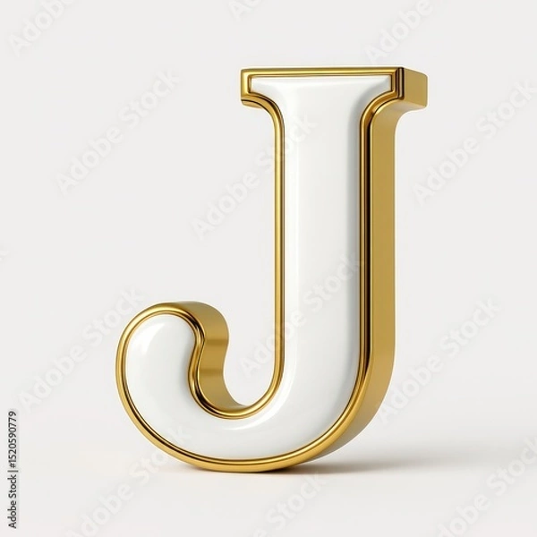 Obraz 3D Render of White Letter J with Gold Accents