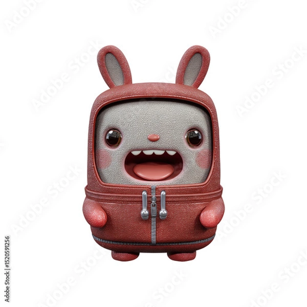 Fototapeta Joyful 3D Render of a Cute Bunny in a Red Hoodie