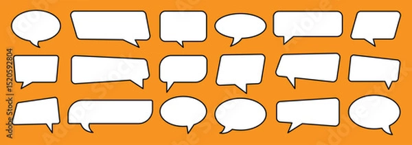 Obraz Speech bubbles set. Set of cute yellow speech bubbles. Hand drawn doodle communication frames. Chat bubble line art vector icon for apps and websites. Vector illustration