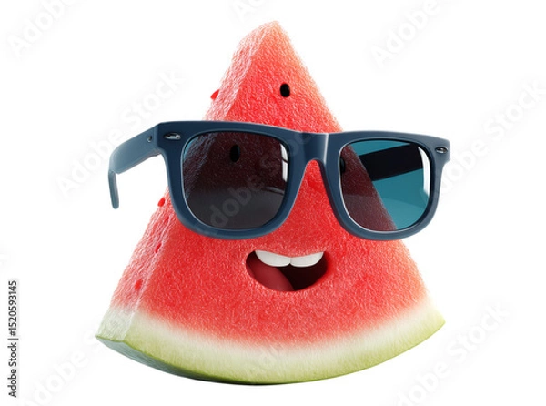 Fototapeta Cool watermelon slice wearing sunglasses summer fun, On Transparent Background, Png