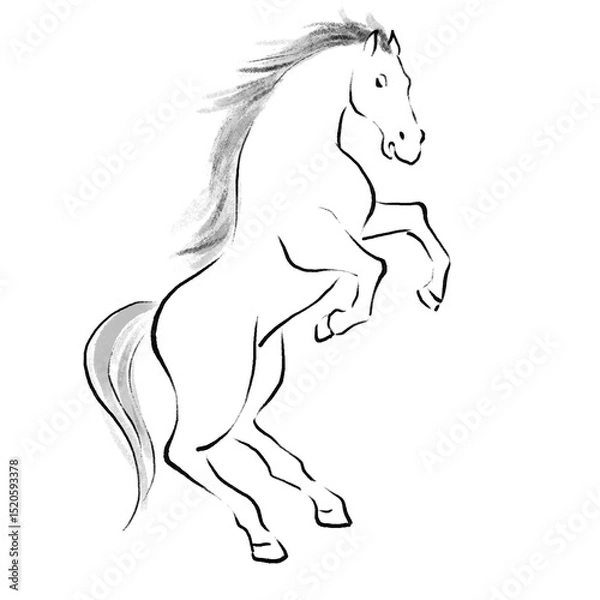 Fototapeta 午年　筆で描いた馬のイラスト　水墨画
