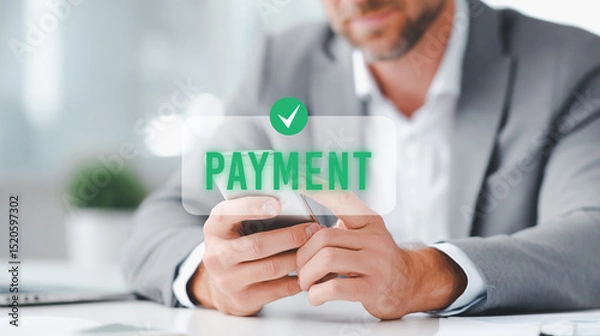 Fototapeta Secure online payment on smartphone by casual person.