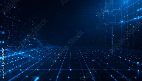 Fototapeta Abstract Dark Blue Futuristic Digital Grid Background for Technology and Innovation Design