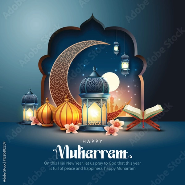 Fototapeta happy muharram festival Design Background. abstract Vector Illustration for greeting card, poster and banner design.