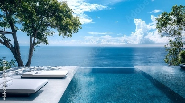 Fototapeta Luxury Oceanfront Infinity Pool with Stunning Sea View on a Sunny Day