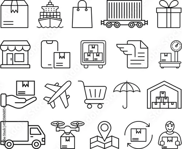 Fototapeta Minimalist Vector Icon Set for Shipping and Logistics Concepts
