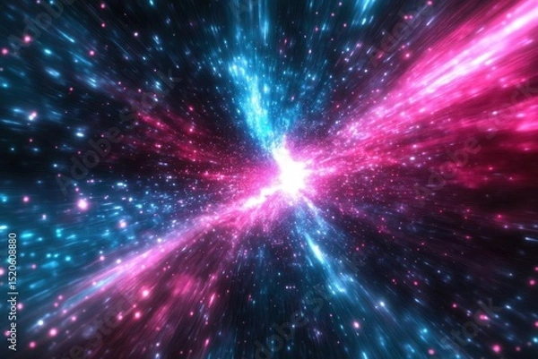 Fototapeta Enter Space and Time through a portal with Neon cosmic star burst theme