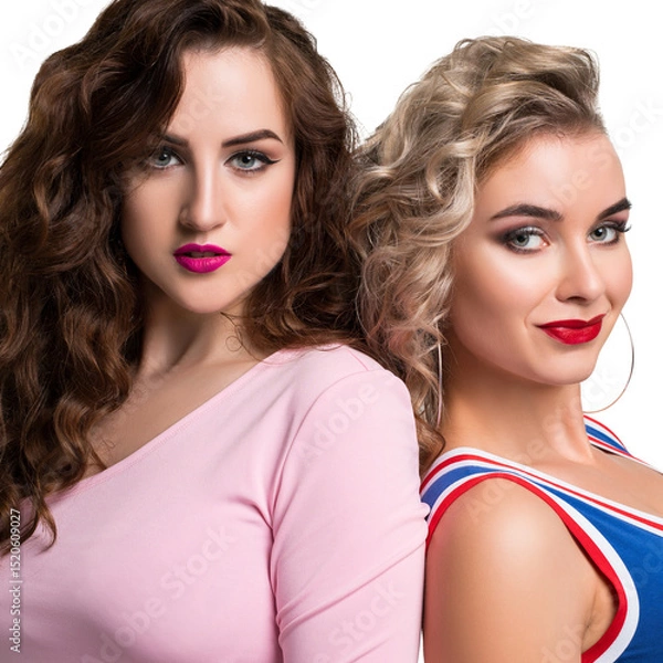 Fototapeta Makeup styles on two models showcasing playful expressions and vibrant looks