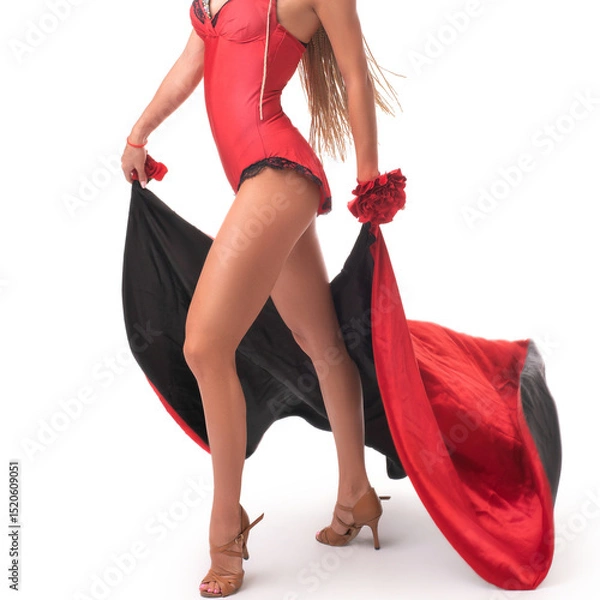 Fototapeta Expressive dancer showcases vibrant costume in dynamic pose