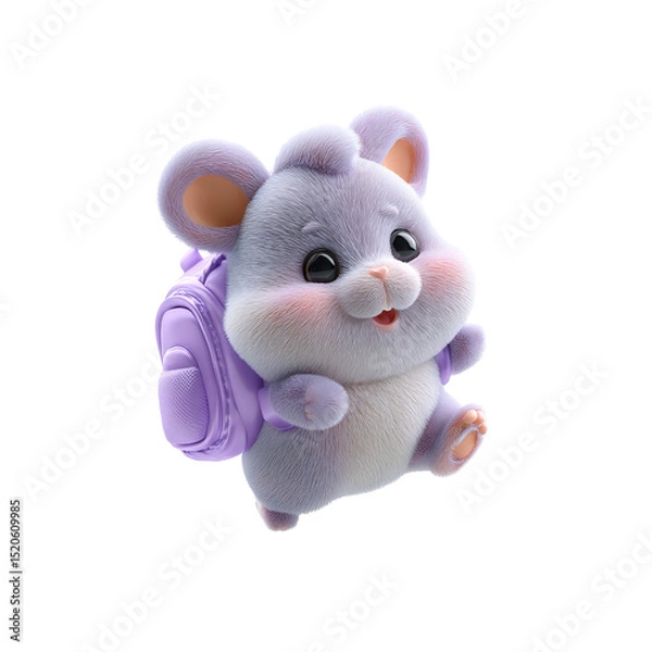 Fototapeta Adorable 3D Render of a Fluffy Hamster with Backpack Ready for Adventure