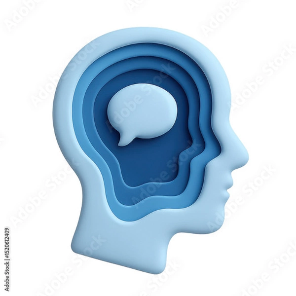 Fototapeta Inner Dialogue: A contemplative illustration of a human head, showcasing the layers of thoughts and communication, creating a visual exploration of cognition and ideas.