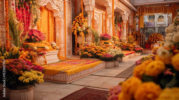 Obraz Festival Hari Baba Hari Singh Ji Maharaj, dekorasi kuil yang semarak, dan bunga selama Hari Baba Hari Singh Ji Maharaj, Ai menghasilkan gambar