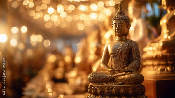 Obraz Festival Buddha's Birthday, Buddhist temple illuminated with soft lights during Vesak, Ai generated images