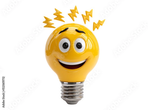 Fototapeta Happy lightbulb emoji idea innovation inspiration creativity, On Transparent Background, Png