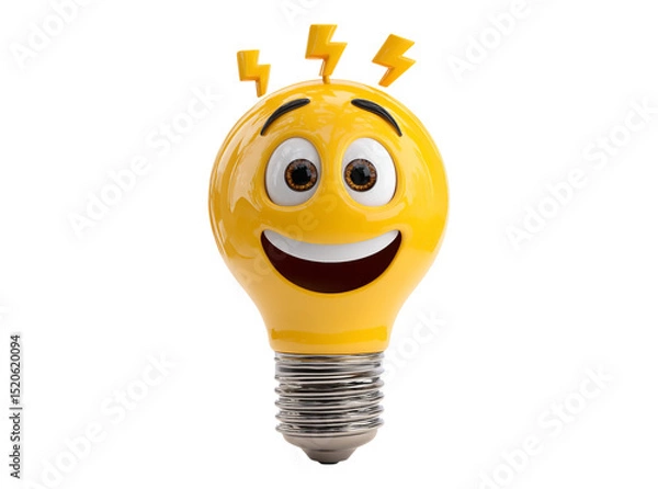 Fototapeta Happy lightbulb emoji bright idea innovation concept, On Transparent Background, Png